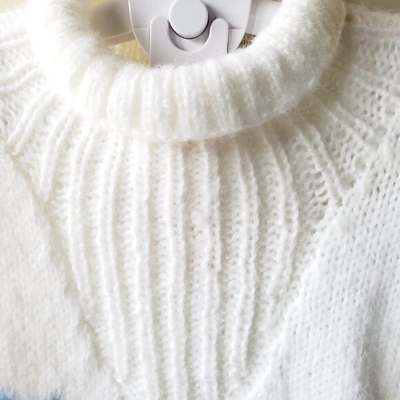 𝅺heavy Knitted White Retro Snowflake Turtleneck Women's Pullover Sweater. XL - Picture 5 of 5